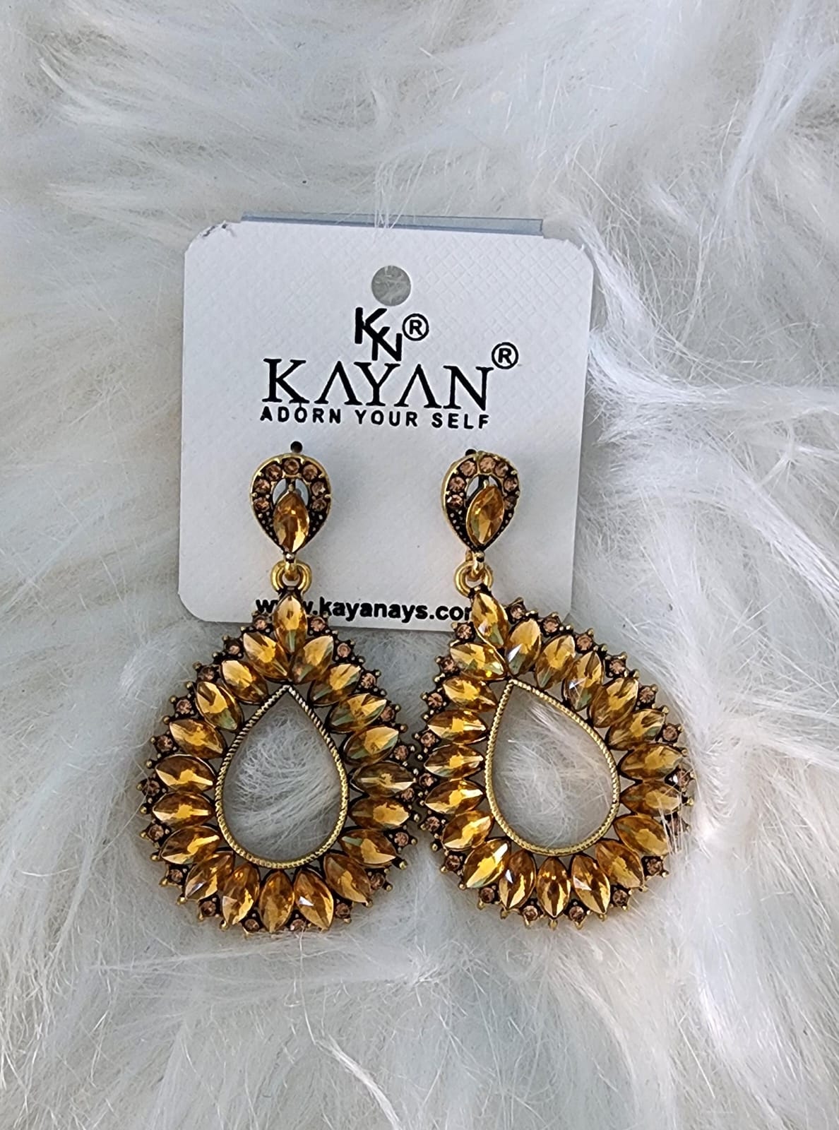 Kayan Tear Drop Design Stone Earrings