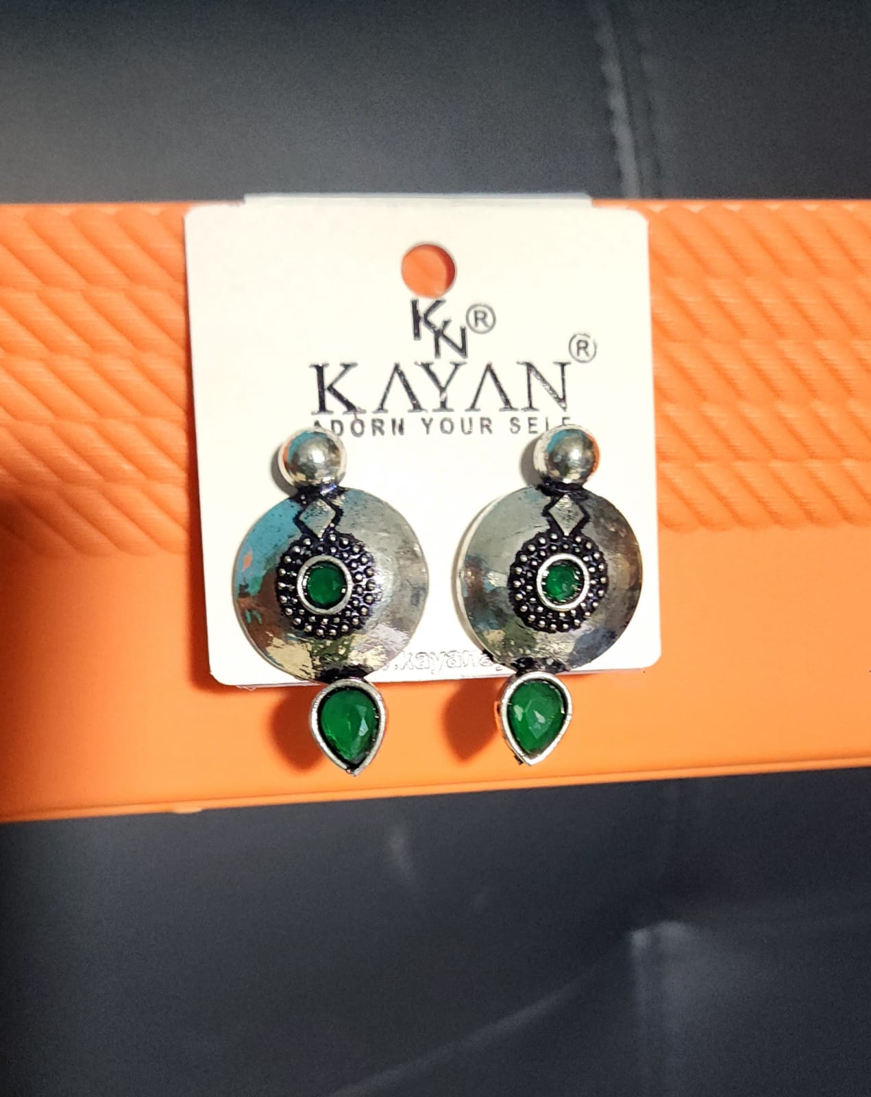 Oxidised Silver Earring with Stone