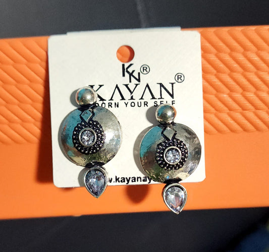 Oxidised Silver Earring with Stone