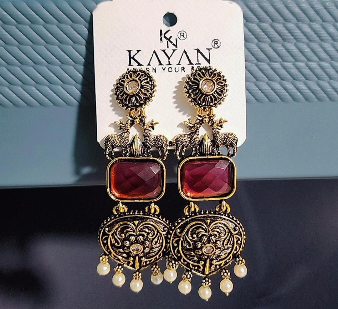 Reindeer Design Mehendi Color Earrings