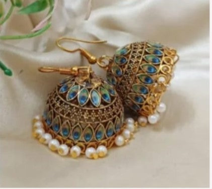 Traditional Peacock Golden Hook Jhumka