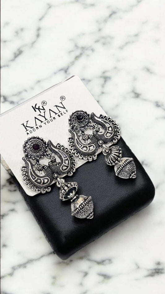German Silver Twin Peacock Earrings