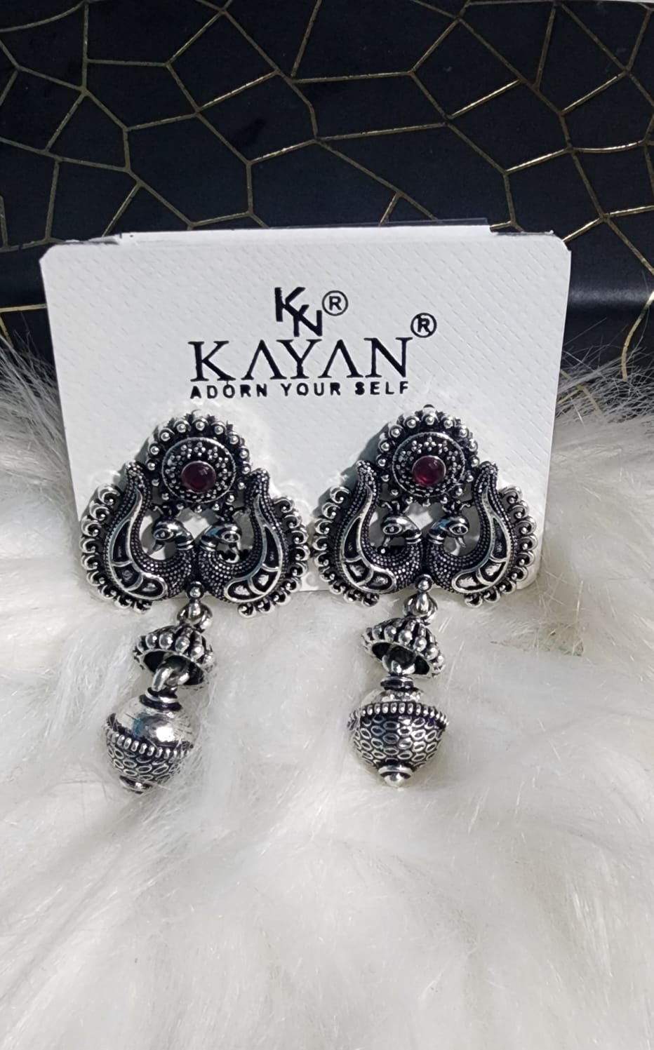German Silver Twin Peacock Earrings