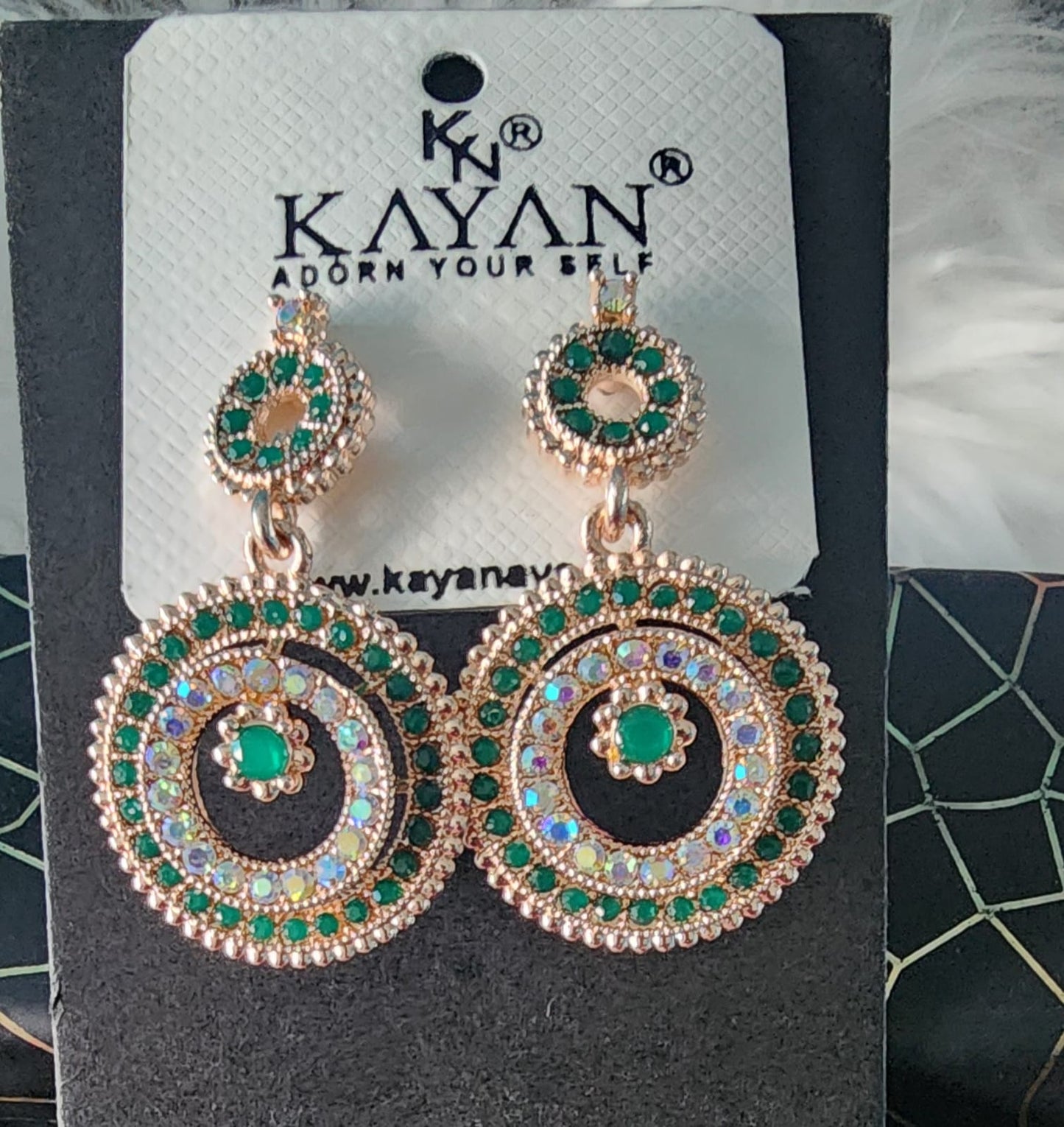 Kayan Rose Gold Round Stone Earrings