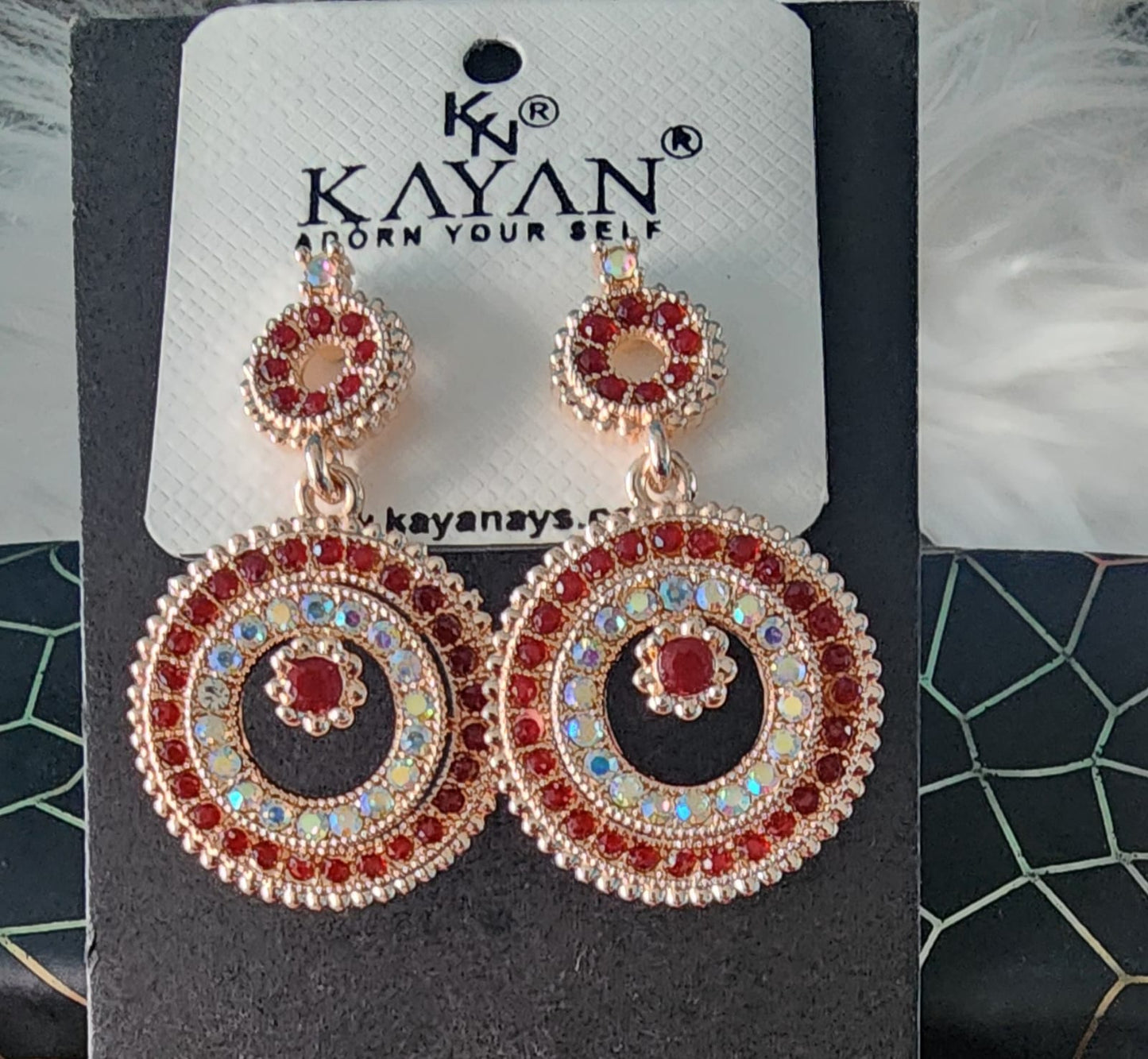Kayan Rose Gold Round Stone Earrings