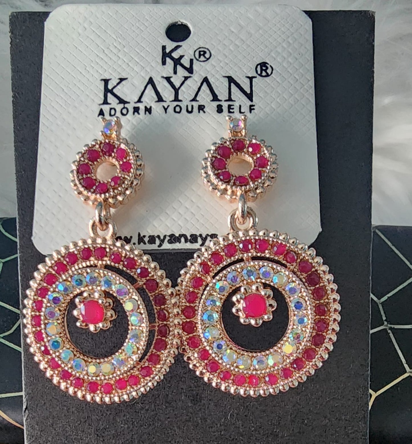 Kayan Rose Gold Round Stone Earrings