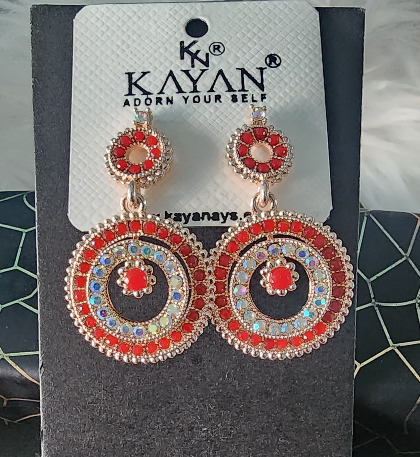 Kayan Rose Gold Round Stone Earrings