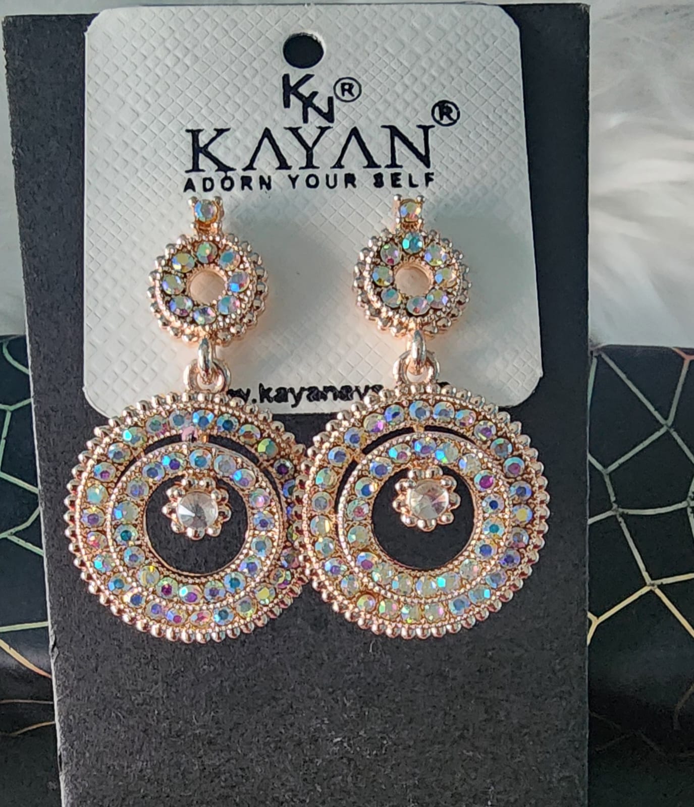 Kayan Rose Gold Round Stone Earrings